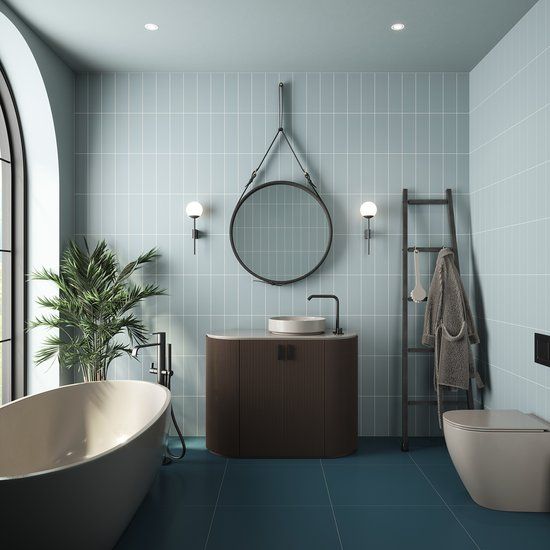Chroma Sky Satin 300x100mm & Kerastar Denim Natural 600x600mm