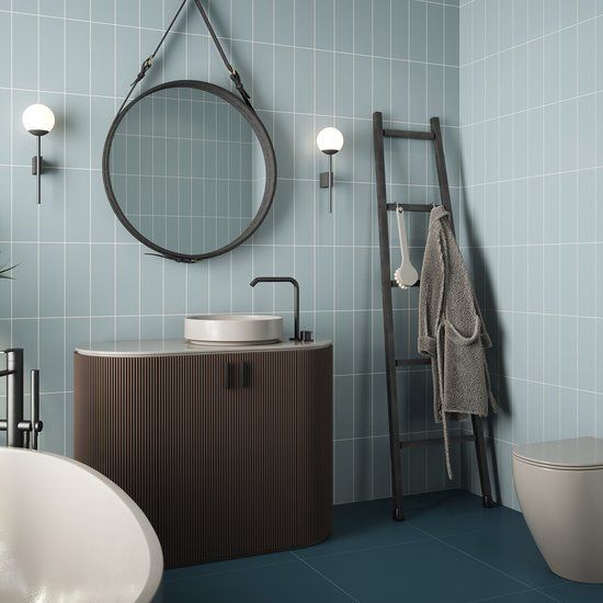 Chroma Sky Satin 300x100mm & Kerastar Denim Natural 600x600mm