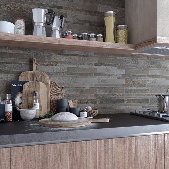 Ecostone Basalt Natural Mixed Strip Mosaic 300x300mm